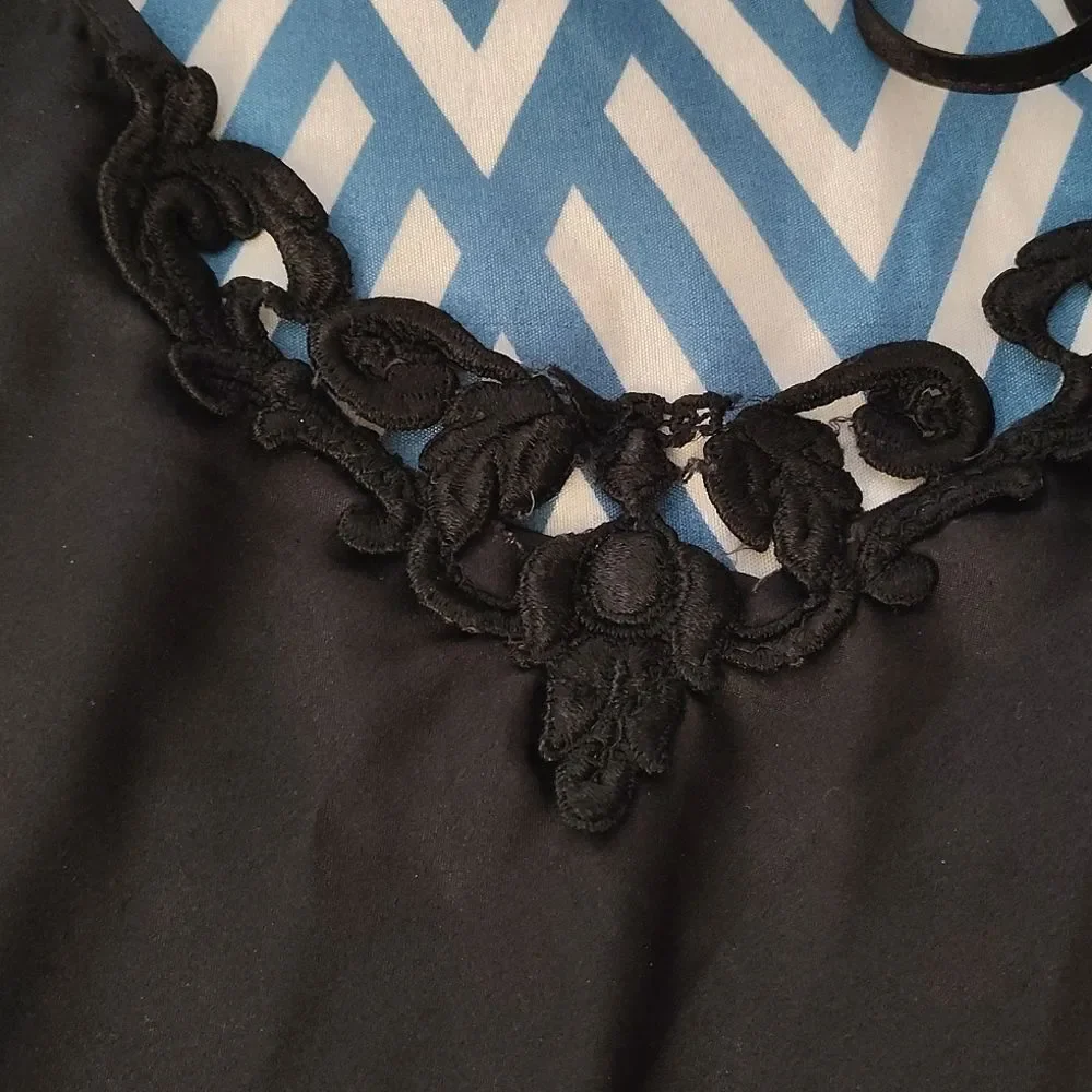 VTG 80s Black Satin Floral Crochet Mini Intimates Slip Dress Size Large - Picture 6 of 12